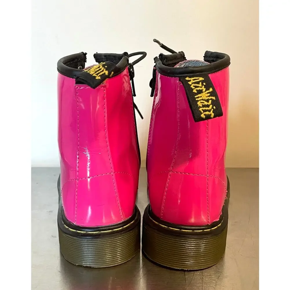Dr Martens Kids Size 4 Pink Delaney Glossy Leather Side Zip Lace Boots